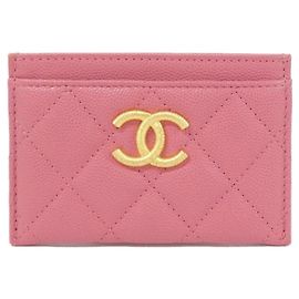 Tarjetero de piel de becerro granulado rosa Chanel AP3524