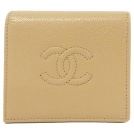 Portafoglio bi-fold in pelle di vitello martellata beige Chanel