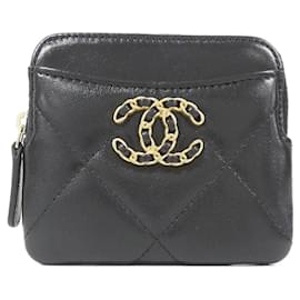 Portafoglio monete in pelle nera Chanel 19 Line