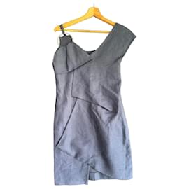 Jacquemus Vestido Valerie Assimétrico de Linho Azul Marinho