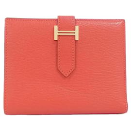 Cartera compacta Hermès Bearn en piel de cabra roja