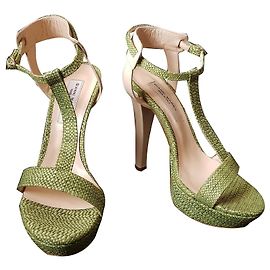 Gianni Marra Sandali con plateau intrecciato verde
