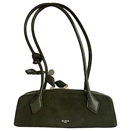 Alaïa Teckel Small Borsa in scamosciato e pelle Goa lucida - Verde Oliva