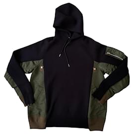 Sacai Patchwork Kapuzenpullover - Grün und Schwarz