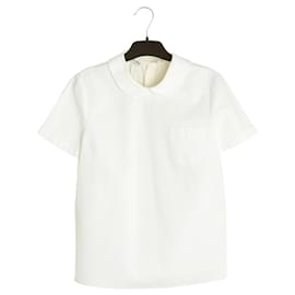 Miu Miu 2015 Top Blanc Dos Plisse FR38 Blusa de Algodón Blanco con Espalda Plisada UK10 US6