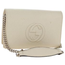 Borsa Gucci Soho Chain Bag in pelle White Gold 598211 493075 Auth 192199V