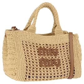Miu Miu Woven Tote Bag aus Raphia 2way Beige mit Goldton Auth ki6738M