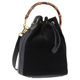 Borsa a Spalla GUCCI Bamboo in Scamosciato 2 modi Nero Oro 001 2865 1657 Autentica ep15527