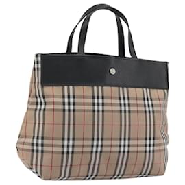 BURBERRY Nova Check Tote Bag Nylon Beige Silber Auth kk695A