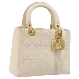 Borsa Christian Dior Lady Dior Canage in pelle di agnello 2way White Gold Auth ep15557A