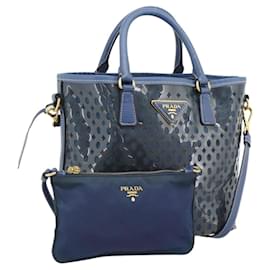 Borsa PRADA in Vinile 2way Blu Oro Auth 193975