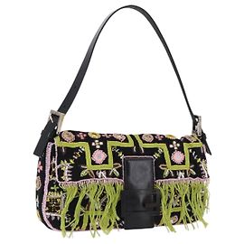 Borsa FENDI Mamma Baguette con frange di perline in tela multicolore argento Auth am12201SAM