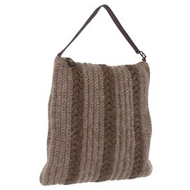 FENDI Shoulder Bag Wool Brown Gold Tone Auth 192733