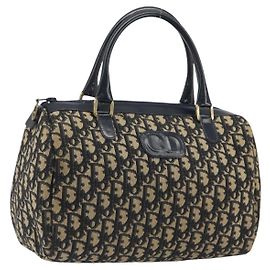 Borsa Boston Mini Christian Dior Trotter Canvas Blu Navy Tonalità Oro Autentica ep15486