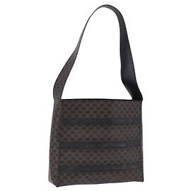 Céline Borsa a tracolla CELINE Macadam Canvas PVC Pelle Nera Oro Auth 193854