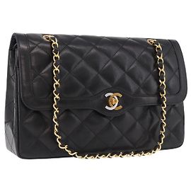 CHANEL Matelasse 28 Chain Hand Bag Lamb Skin Paris Limited Black Auth yk20684SAM