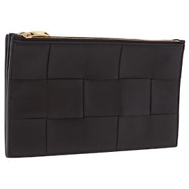 BOTTEGA VENETA MAXI INTRECCIATO Clutch Bag Leder Dunkelbraun Gold Auth ki6767M