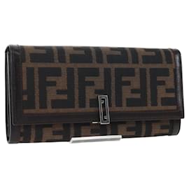FENDI Zucca Canvas Bifold Geldbörse Long Wallet Schwarz Braun Auth am12123V - Fendi