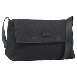 Borsa a tracolla GUCCI GG Canvas Outlet Nero Argento 272350 Auth ka5377