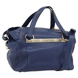 Chloé Borsa Chloe Bridget in Pelle 2way Blu Tonalità Oro Auth BA14147