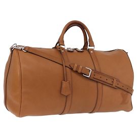 LOUIS VUITTON Keepall Bandouliere 50 Pelle Marrone Argento M21346 Auth ka5427SM