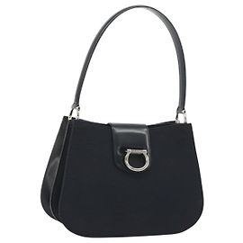 Céline Borsa a tracolla CELINE Canvas Nero Argento Auth ep15292