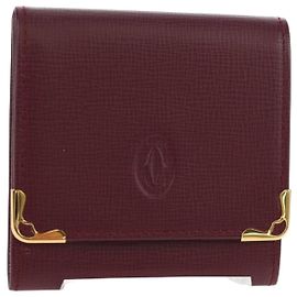 CARTIER Must Line Monedero de Cuero Bordeaux Oro Auth 191855V