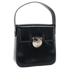 Salvatore Ferragamo Lackhandtasche Schwarz Silber Auth ka5372