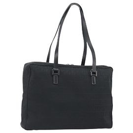 Borsa a mano FENDI Zucchino Canvas Nera Argento 8BH031 Auth ki6737