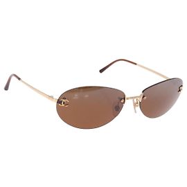 Gafas de Sol CHANEL Metal Marrón Tono Oro CC Auth yk20670M