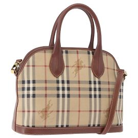 Borsa BURBERRY Nova Check in PVC e pelle 2way Beige Oro Auth ka5442V