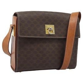 Céline Borsa a tracolla CELINE Macadam in PVC e pelle marrone con dettagli dorati Auth ep15326
