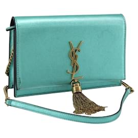 Portafoglio a tracolla con catena SAINT LAURENT in pelle verde e toni dorati 452159 Auth ka5455V