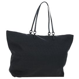 Borsa Tote FENDI Zucchino in tela nera argento Auth am12126V