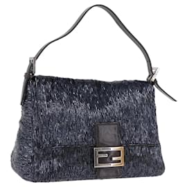 FENDI Mamma Baguette Schultertasche Perlen Marineblau Silber Auth yk20696SAM