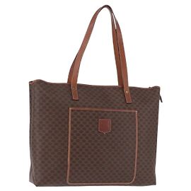 Céline Borsa Tote CELINE Macadam Canvas PVC Pelle Marrone Oro Auth 193538