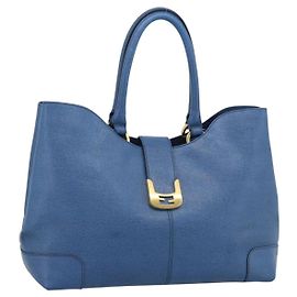 FENDI Tote Bag aus Leder Blau Goldfarben 8BR662 Auth ep15227