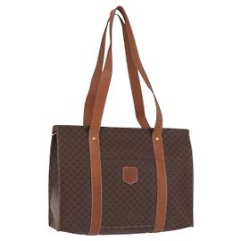 Céline Borsa Tote CELINE Macadam in tela e pelle PVC marrone oro Auth 193520