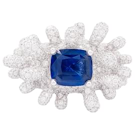 Manalys ring in white gold, diamonds and sapphire. - Autre Marque