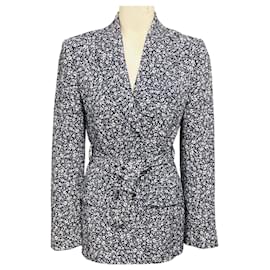 Jonathan Simkhai Blazer mit floralem Print in Navy Blau mit Gürtel