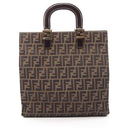 Bolso tote Fendi Zucca marrón y negro de piel y lona