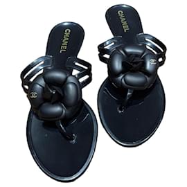 Sandali Thong Chanel Black Jelly Camellia Flower