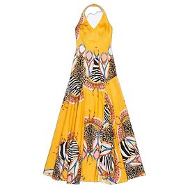 Vintage Roberto Cavalli 04 S/S Runway Gelb Orange Seiden Maxi-Kleid Größe M