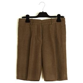Chloé 2006 Short Bermuda Lin Brun FR36 Pantalones Cortos de Lino Khaki Brown UK8 US27 Chloe