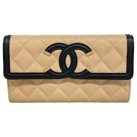 Cartera Larga Chanel en Piel de Ternera Granulada Beige