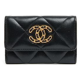 Chanel Kartenetui mit Klappe aus schwarzem Leder 19 Black Leather Single Flap Card Holder