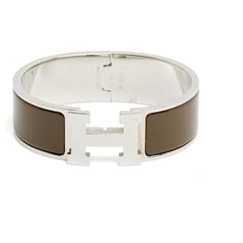 Hermès Large GM Clic Clac H Bracelet Silver Etoupe Enamel L
