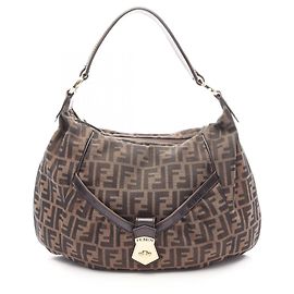 Bolsa de ombro Fendi em lona Zucca e couro