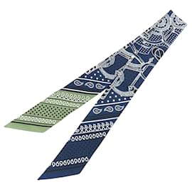 Hermès Blue Eperon d Or Bandana Seidentuch Twilly