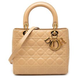 Dior Beige Medium Lambskin Cannage Lady Dior